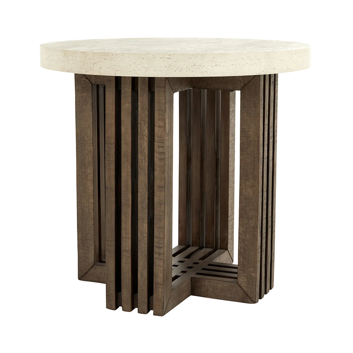 Aspen Round End Table - Antique White/Distressed Brown - Image 3