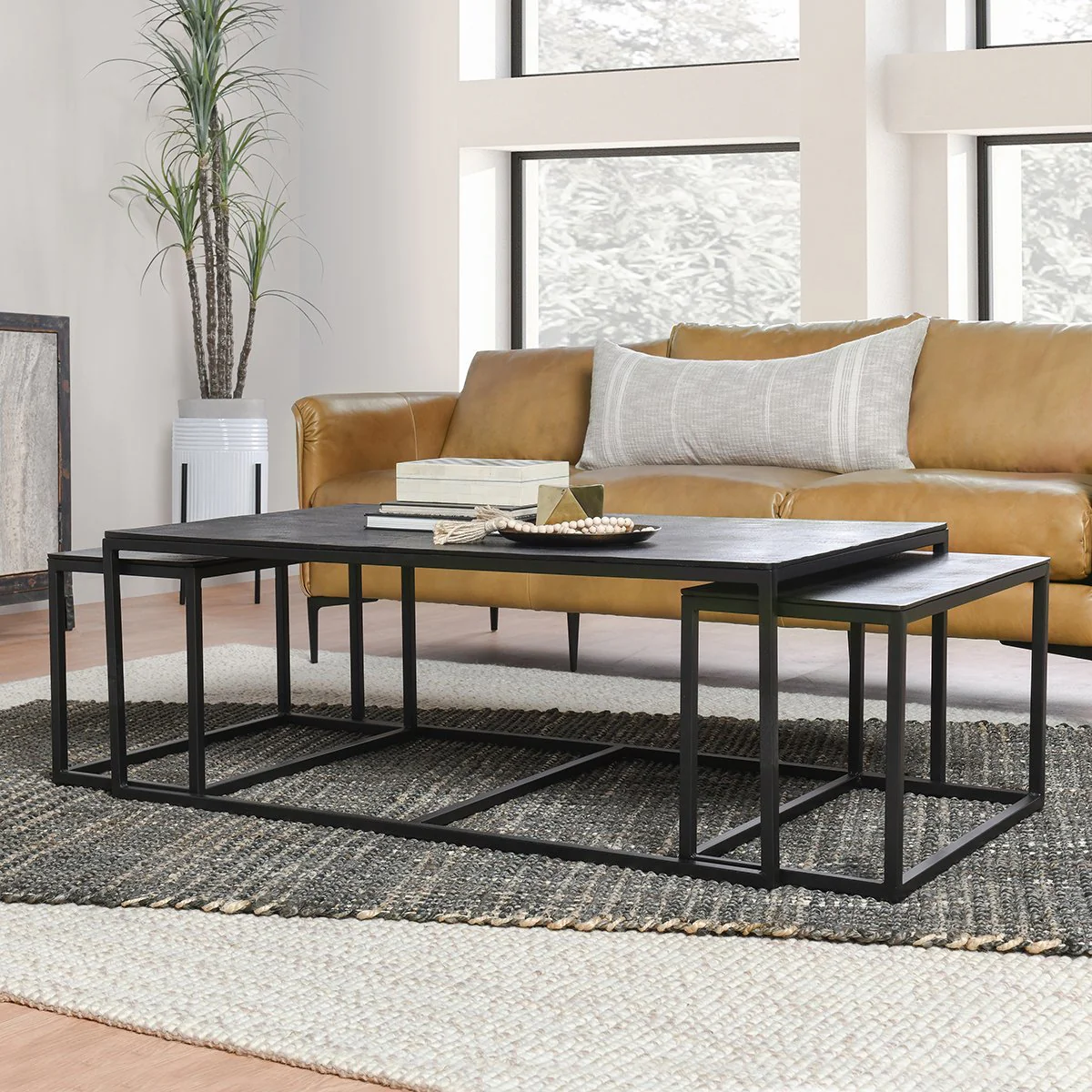 Buckley Cast Aluminum Rectangle Coffee Table Set of 3 - Dark Antique - Image 13