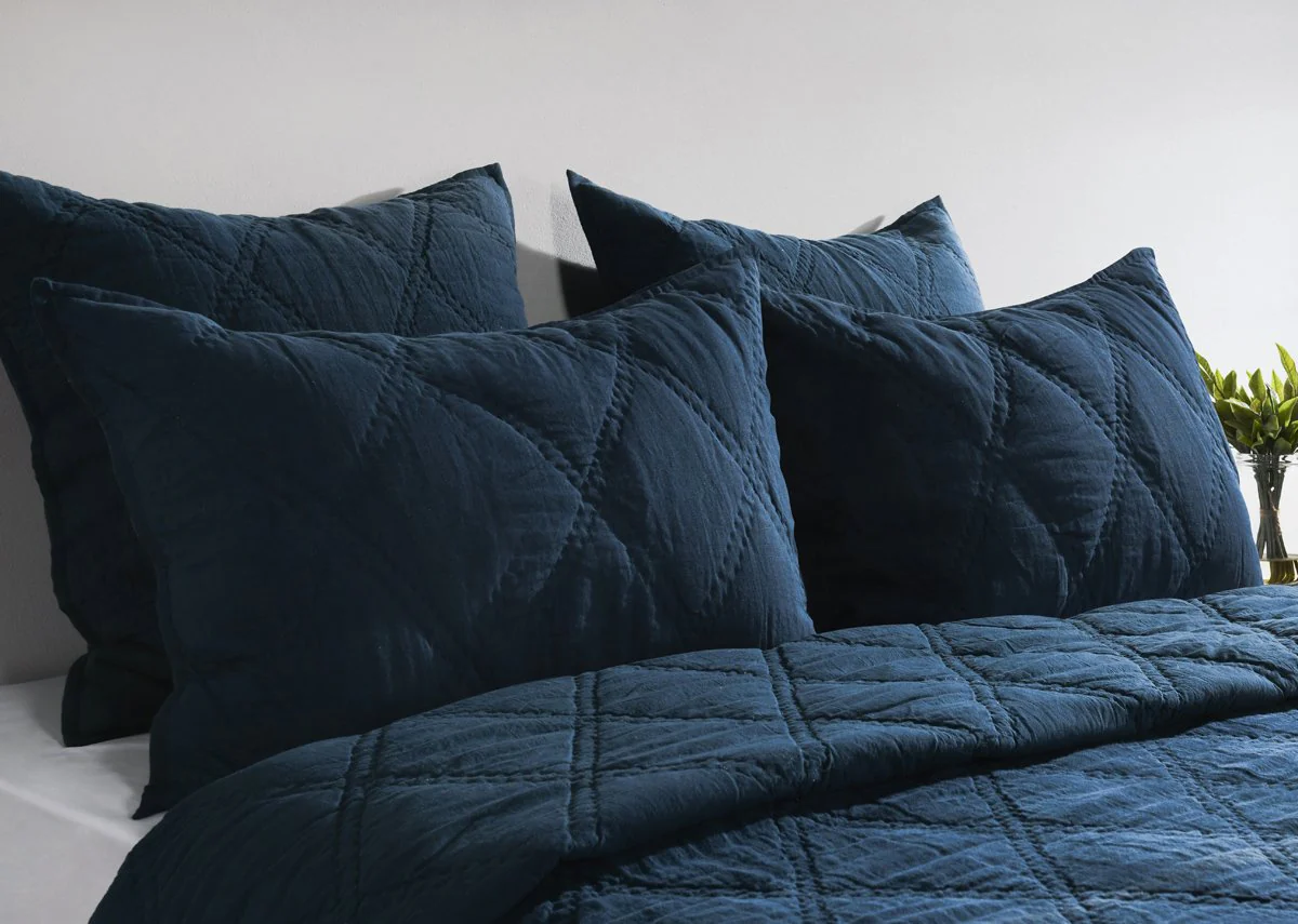 Caleb Hand Stitched Quilt - Midnight Blue - Image 3