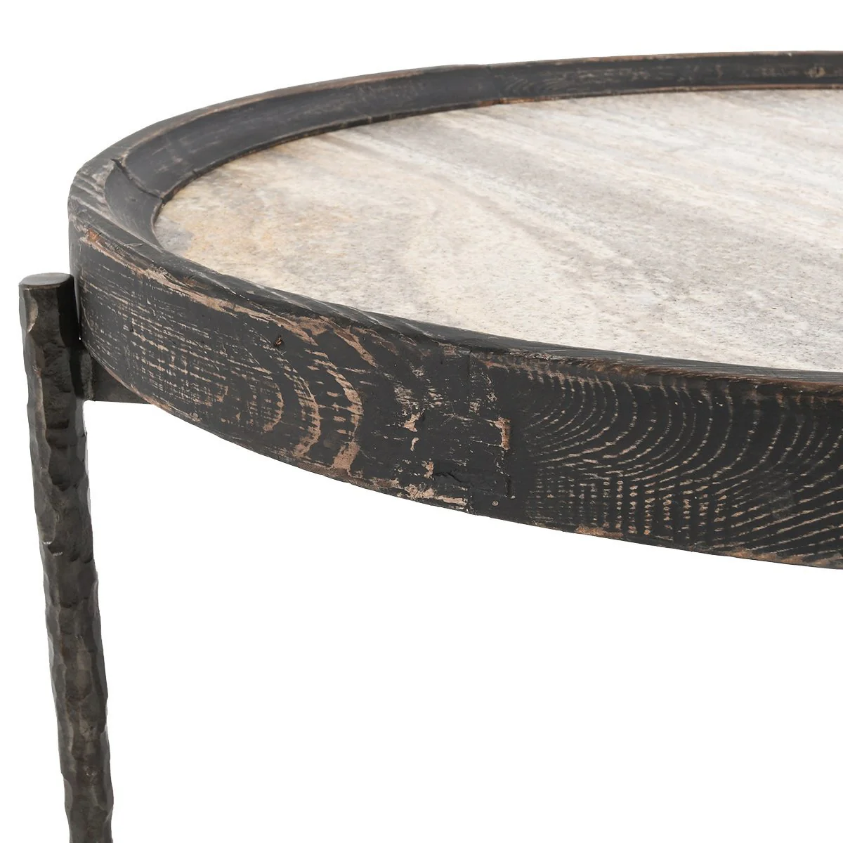 Dakota Travertine Round Coffee Table - Weathered Black/Travertine - Image 4