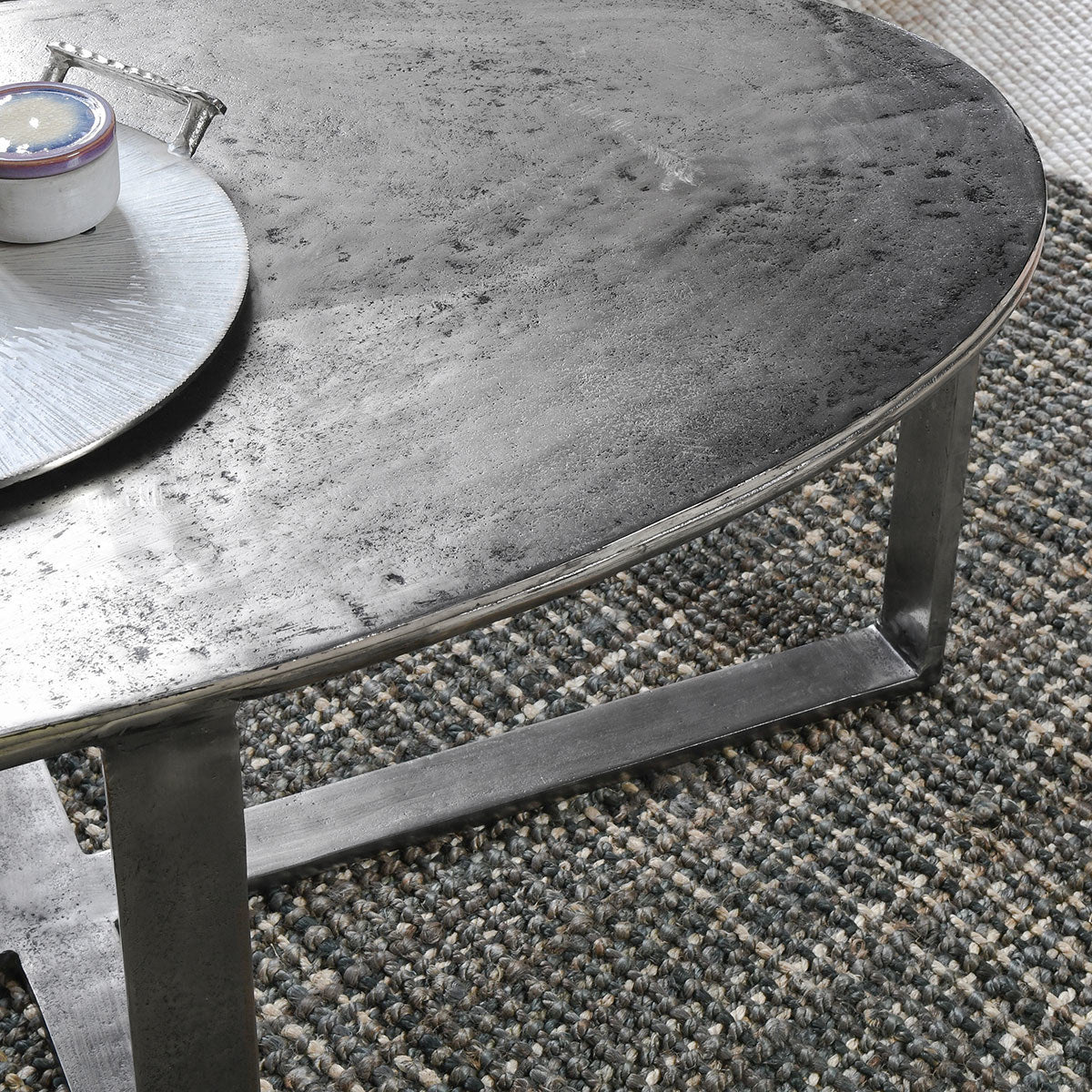 Flores Cast Aluminum Oval Coffee Table - Nickle - Image 7