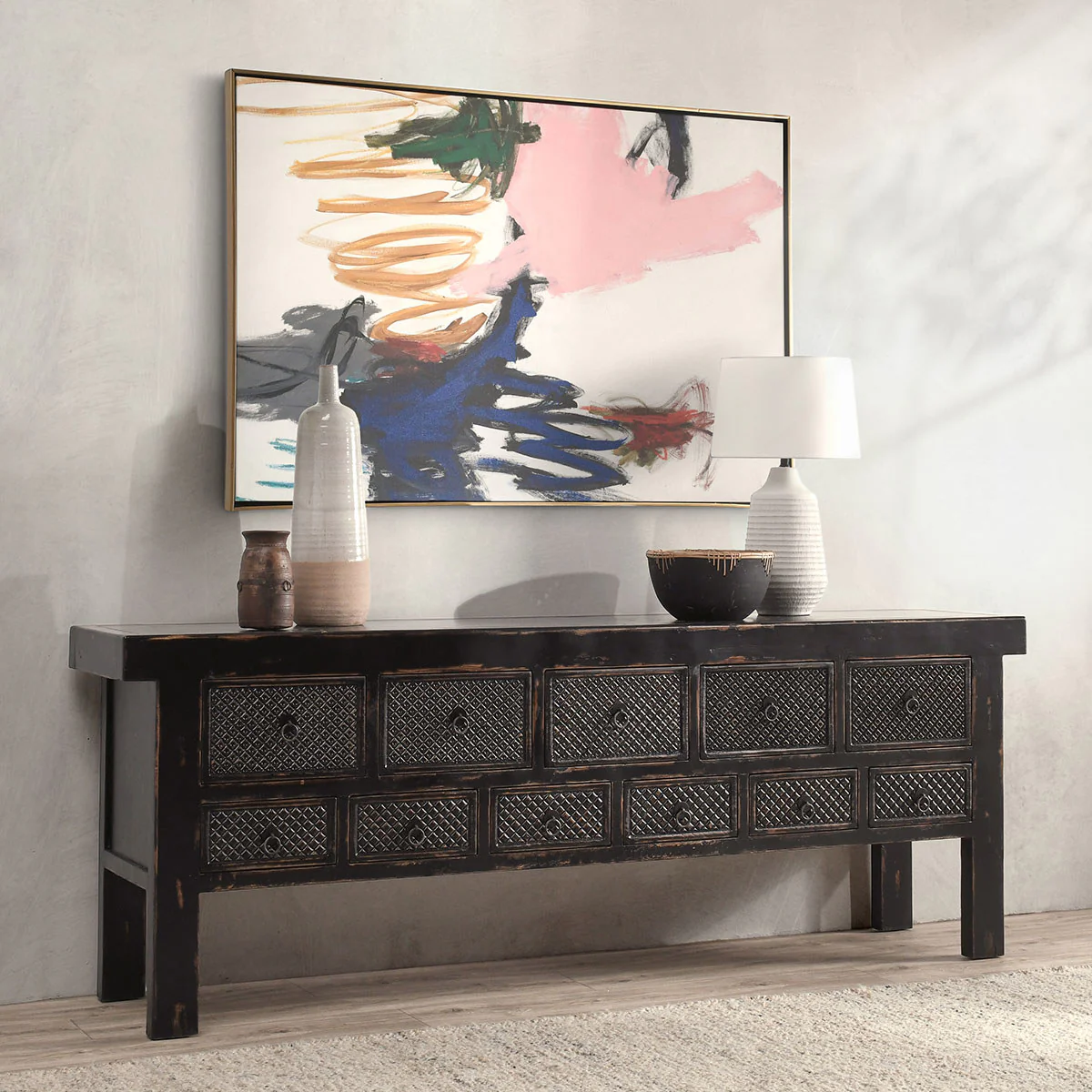 Lahey 11 Drawer Console Table - Antique Black - Image 9