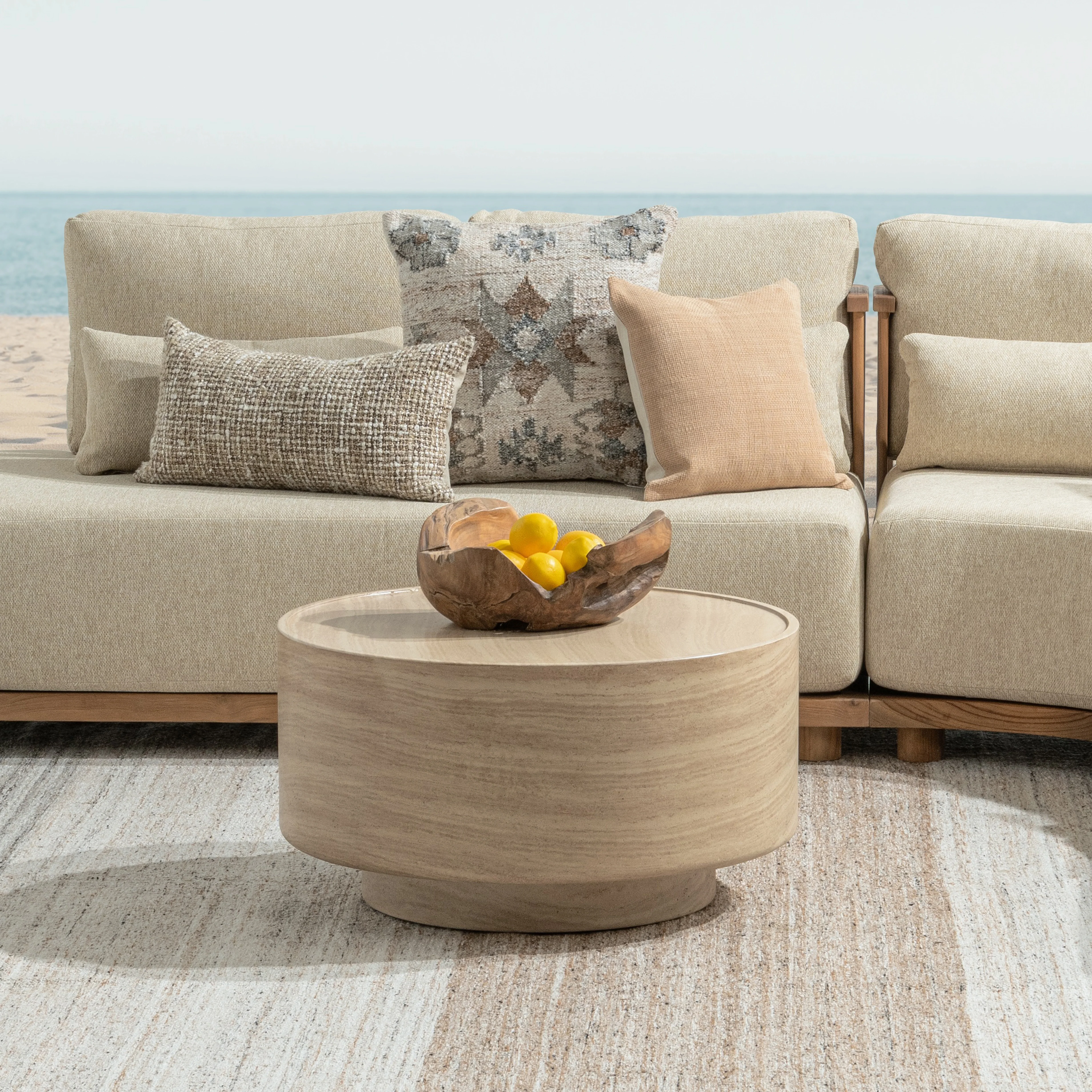 Mckenna Outdoor Round Coffee Table - Travertine - Image 5