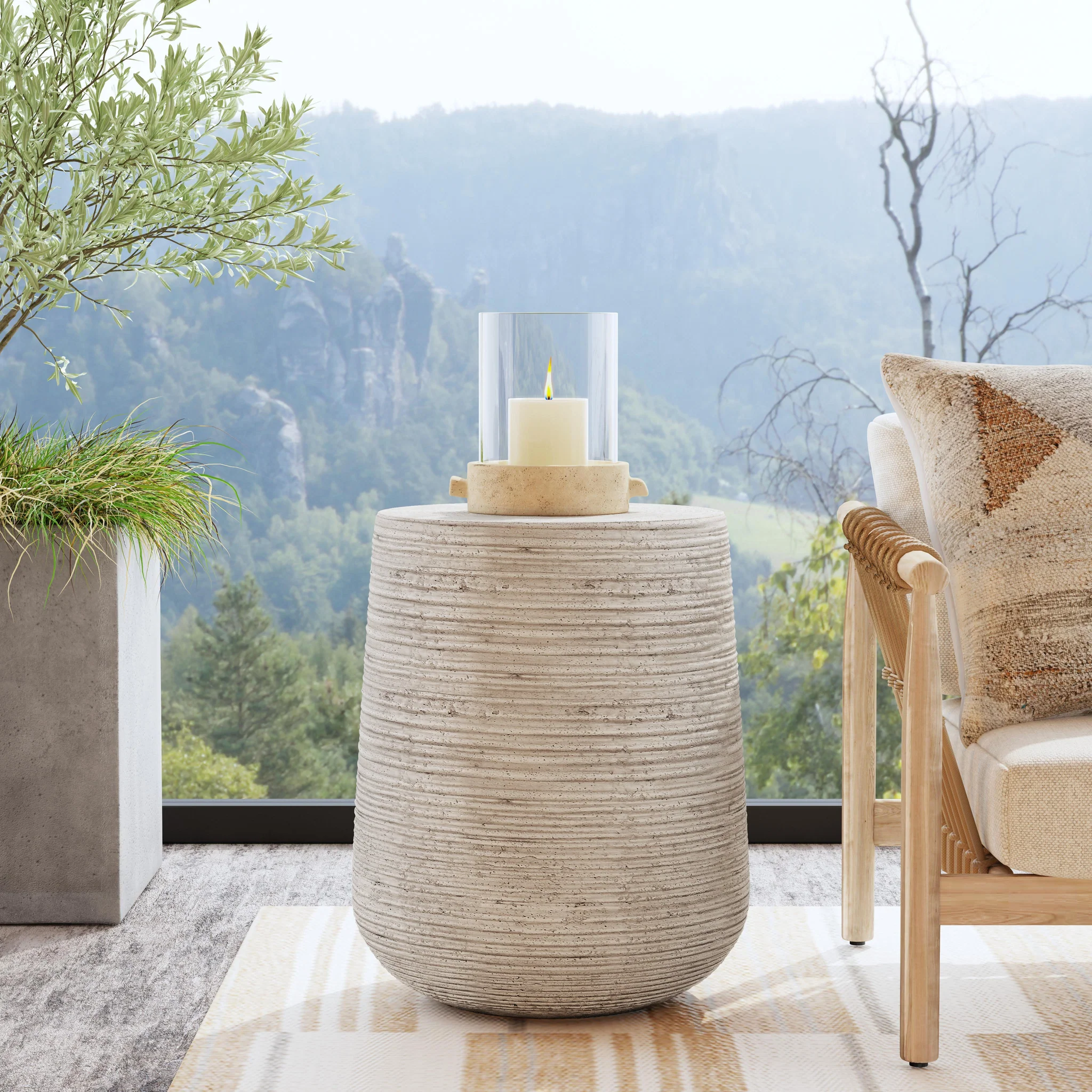Nellie Outdoor Round End Table - Light Gray - Image 5